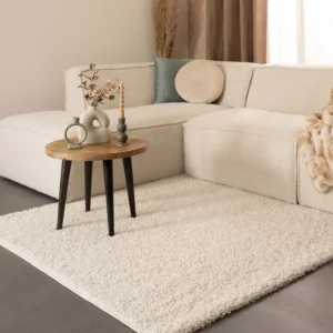 Weekendaanbieding Vierkant hoogpolig vloerkleed shaggy Trend effen – ivoor -47%