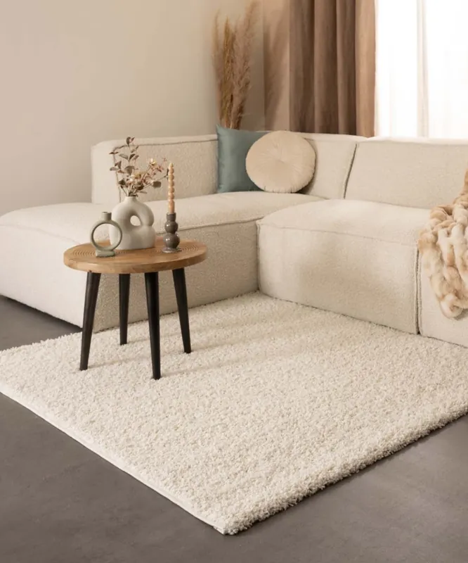Weekendaanbieding Vierkant hoogpolig vloerkleed shaggy Trend effen – ivoor -47%