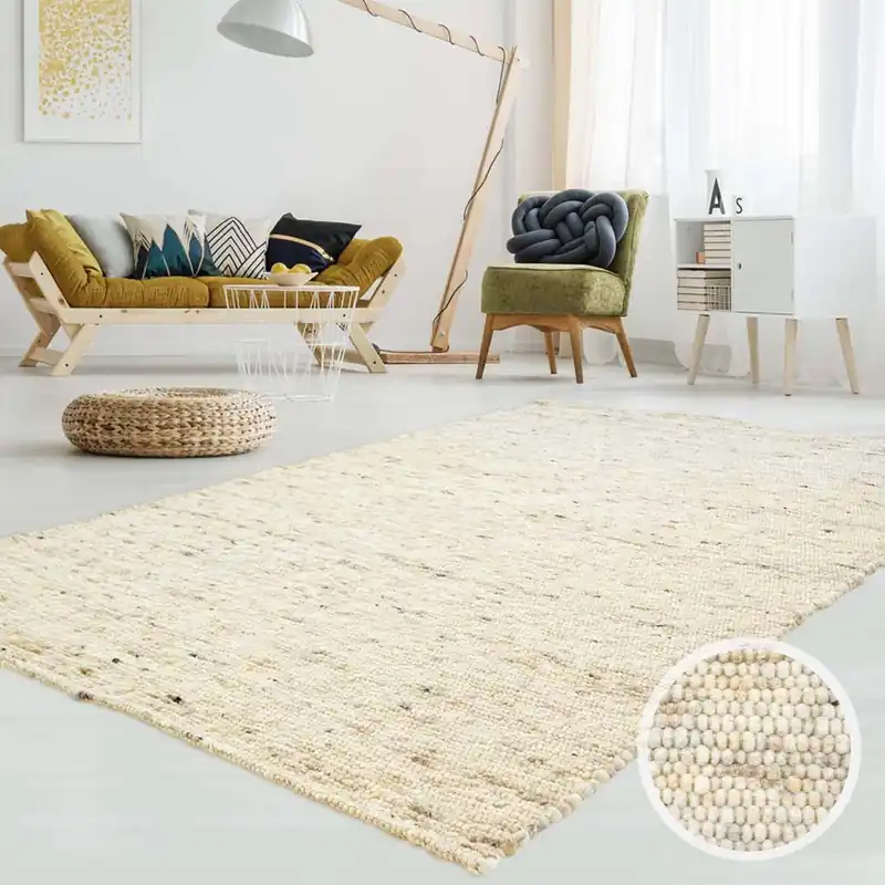Bestseller Wollen vloerkleed handweef Ylva – beige -42%