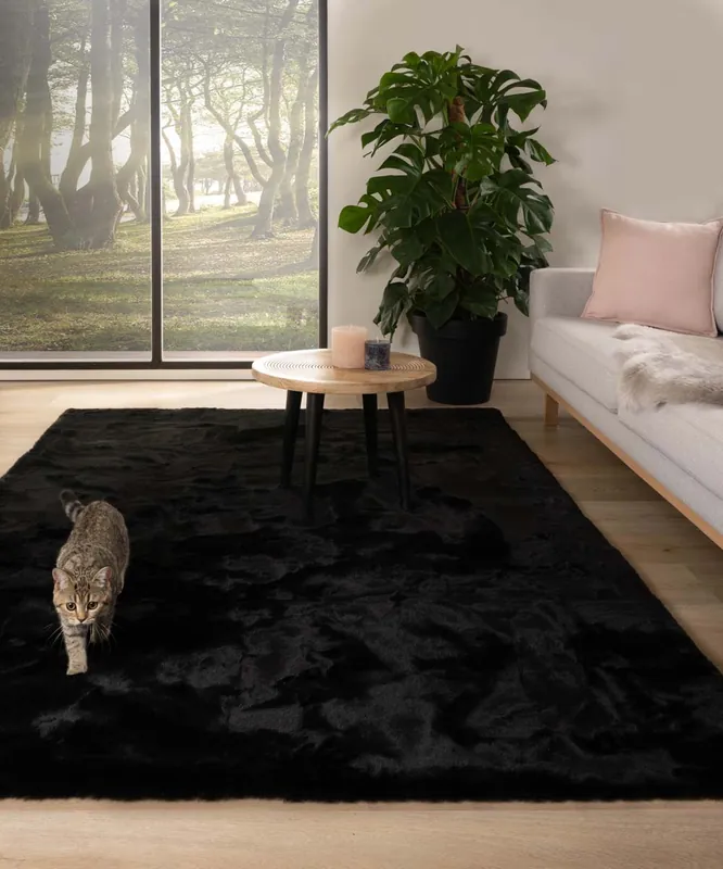 Zacht hoogpolig vloerkleed – Comfy plus – zwart Black Friday-41% Aanbieding