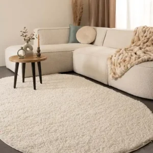 Ovaal hoogpolig vloerkleed shaggy Trend effen – ivoor    -39% Weekendaanbieding