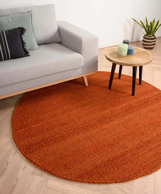 Rechtstreeks Van De Fabrikant Rond wollen vloerkleed Lett – cognac Black Friday-38%