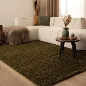 Fabrieksprijs Hoogpolig vloerkleed shaggy Trend effen – olijfgroen    -67%