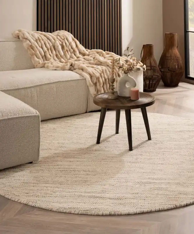 Direct Beschikbaar Rond wollen vloerkleed – Ulstein wit/grijs Black Friday-40%