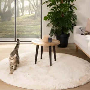 Direct Beschikbaar Rond hoogpolig vloerkleed – Comfy plus – crème    Black Friday-45%