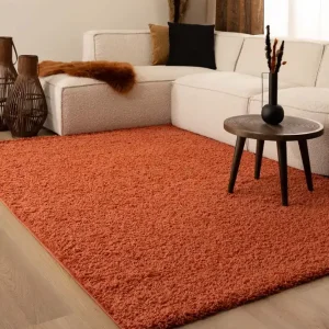 Hoogpolig vloerkleed shaggy Trend effen – terracotta    -50% Veilige Betaling