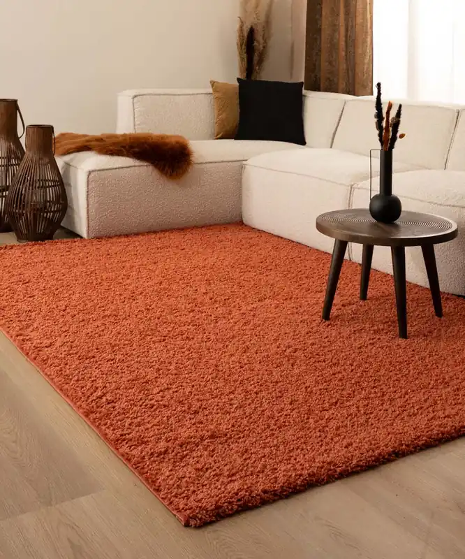Hoogpolig vloerkleed shaggy Trend effen – terracotta -50% Veilige Betaling
