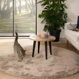 Alleen Vandaag Rond hoogpolig vloerkleed – Comfy plus – taupe    Black Friday-45%