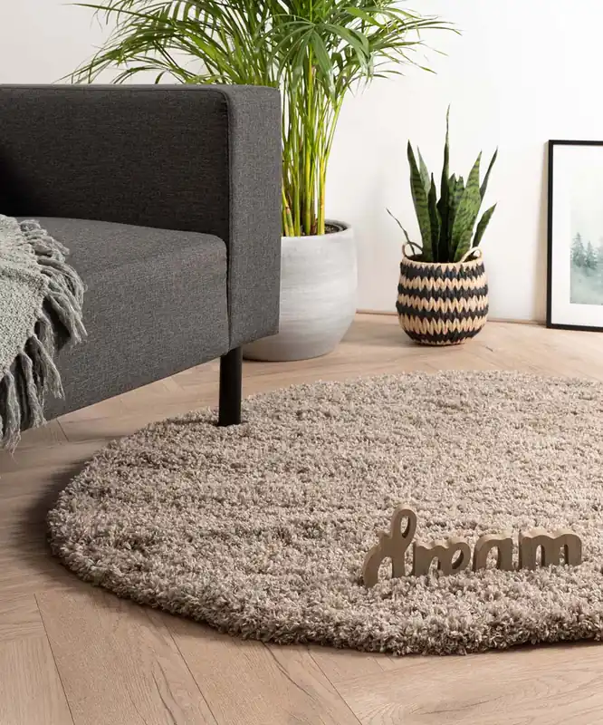 Tijdelijk Beschikbaar Rond hoogpolig vloerkleed – Cozy Shaggy – beige -43%