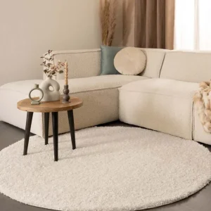 Shop Nu Rond hoogpolig vloerkleed shaggy Trend effen – ivoor -50%