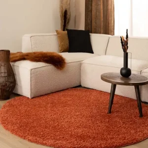 Rechtstreeks Van De Fabrikant Hoogpolig vloerkleed shaggy Trend effen rond – terracotta -55%