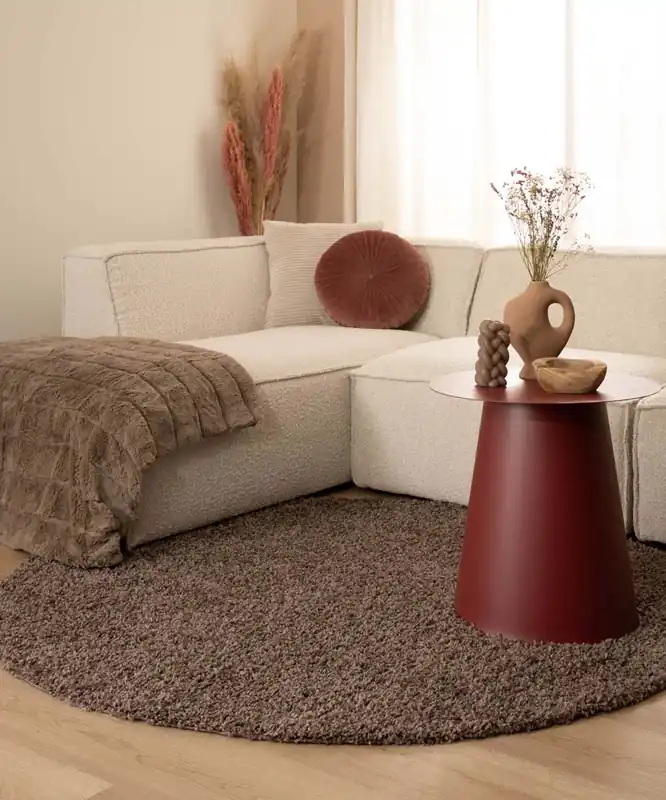 Hoogpolig vloerkleed shaggy Trend effen rond – taupe -68% Bestseller