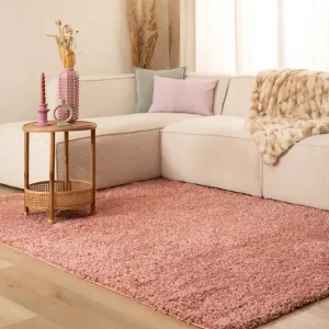 Hoogpolig vloerkleed shaggy Trend effen – roze    -62% Bulkbestelling