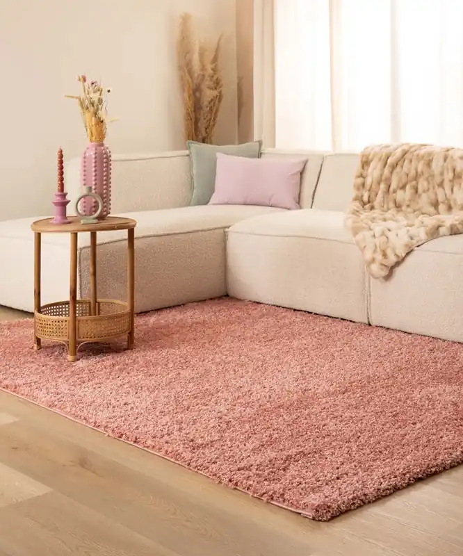 Hoogpolig vloerkleed shaggy Trend effen – roze -62% Bulkbestelling