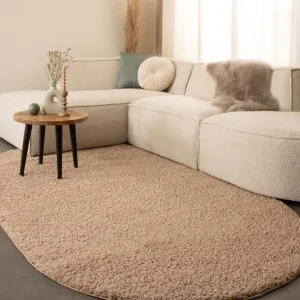 In De Mode Ovaal hoogpolig vloerkleed shaggy Trend effen – beige -53%