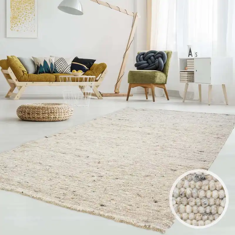 Tijdelijk Beschikbaar Wollen vloerkleed handweef Ylva – beige/grijs    -42%