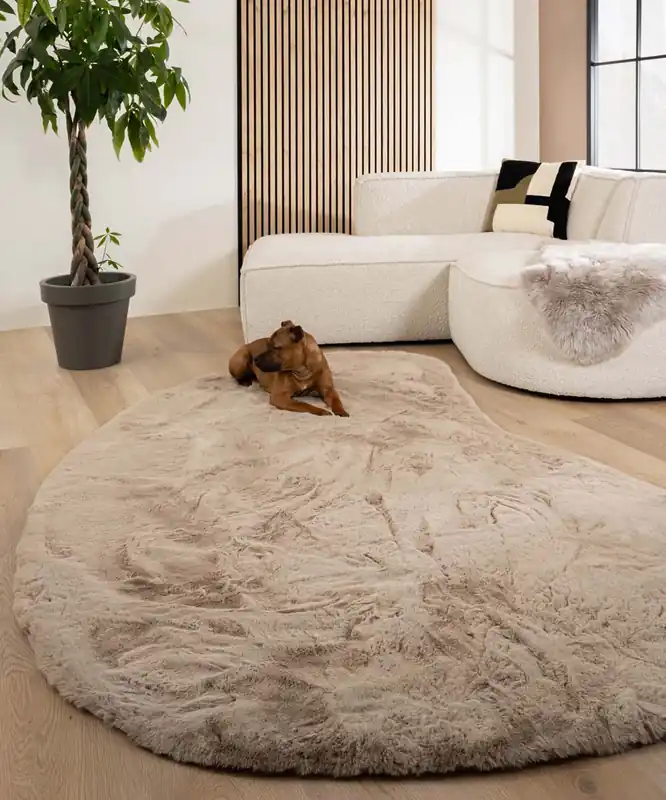 Koopje Fluffy vloerkleed organisch – Comfy Plus taupe Black Friday-42%