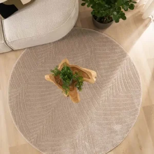 Direct Verzonden Rond vloerkleed Scandinavisch – Contour Leaf beige Black Friday-77%