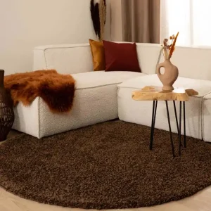 Hoogpolig vloerkleed shaggy Trend effen rond – bruin    -70% Meest Verkocht
