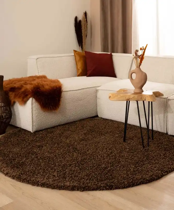 Hoogpolig vloerkleed shaggy Trend effen rond – bruin -70% Meest Verkocht