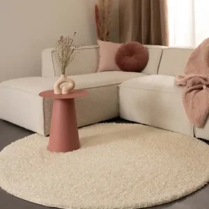 Hoogpolig vloerkleed shaggy Trend effen rond – crème    -65% Nieuwe Collectie