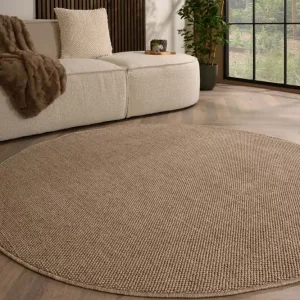 Snelle Levering Rond laagpolig vloerkleed – Loom bruin Black Friday-30%