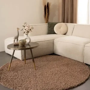 Hoogpolig vloerkleed shaggy Trend effen rond – mokka    -60% Flitsaanbieding