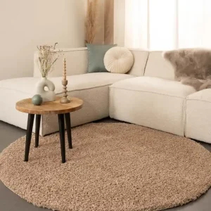 Hoogpolig vloerkleed Shaggy Trend effen rond – beige    -64% Budget