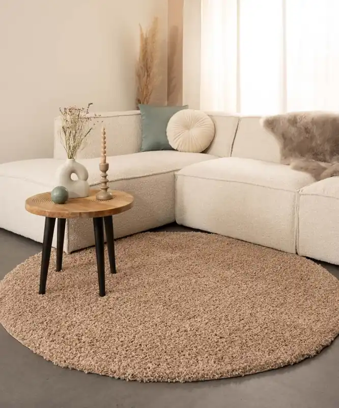 Hoogpolig vloerkleed Shaggy Trend effen rond – beige -64% Budget