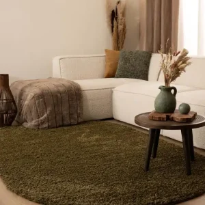 Ovaal hoogpolig vloerkleed shaggy Trend effen – olijfgroen    -39% Korting