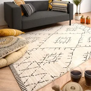Berber vloerkleed Beni Ouarain Sufian – crème/zwart Black Friday-56% Luxe