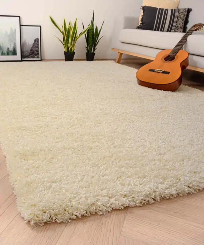 Topkwaliteit Hoogpolig vloerkleed shaggy Grand effen – crème -60%