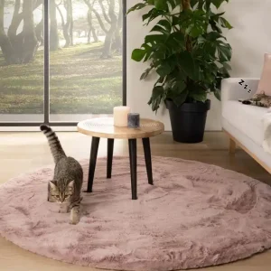 Rond hoogpolig vloerkleed – Comfy plus – roze Black Friday-45% Handgemaakt