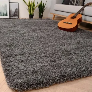 Premium Hoogpolig vloerkleed shaggy Grand effen – donkergrijs -31%