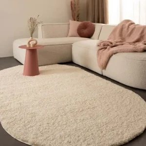 Ovaal hoogpolig vloerkleed shaggy Trend effen – crème    -39% Lage Prijs