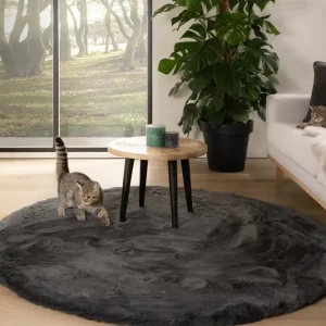 Op = Op Rond hoogpolig vloerkleed – Comfy plus – donkergrijs Black Friday-45%