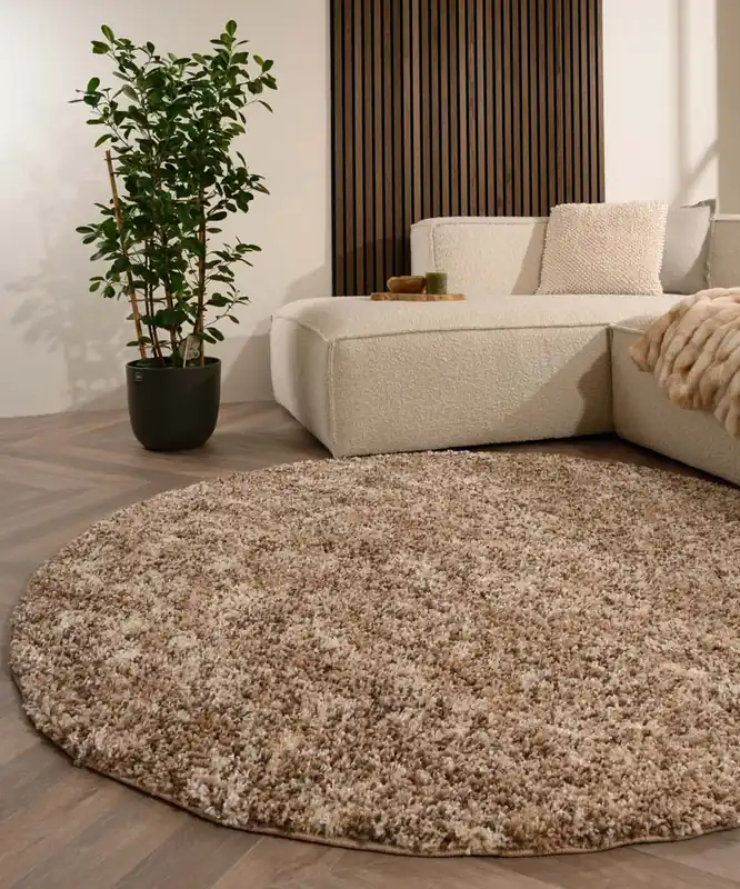 Rond hoogpolig vloerkleed – Blend beige Black Friday-34% Weekendaanbieding