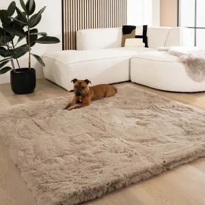 Fluffy vloerkleed vierkant – Comfy Deluxe taupe Black Friday-46% Superprijs