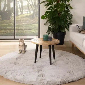 Rond hoogpolig vloerkleed – Comfy plus – lichtgrijs Black Friday-45% Betrouwbaar