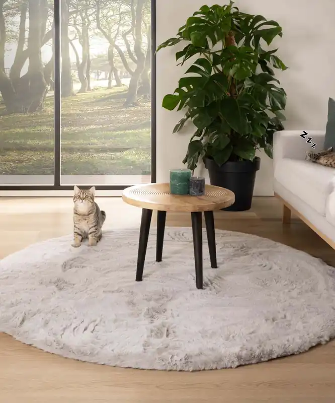 Rond hoogpolig vloerkleed – Comfy plus – lichtgrijs Black Friday-45% Betrouwbaar