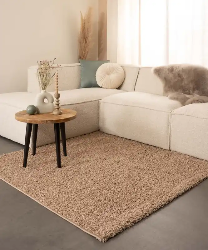 Authentiek Vierkant hoogpolig vloerkleed shaggy Trend effen – beige Black Friday-56%