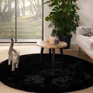 Rond hoogpolig vloerkleed – Comfy plus – zwart Black Friday-45% Speciale Aanbieding