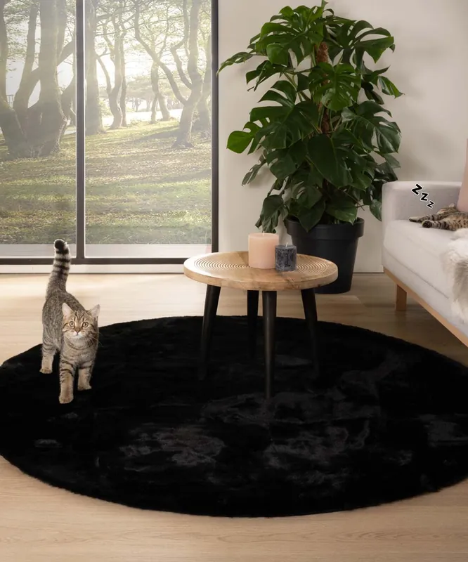 Rond hoogpolig vloerkleed – Comfy plus – zwart Black Friday-45% Speciale Aanbieding