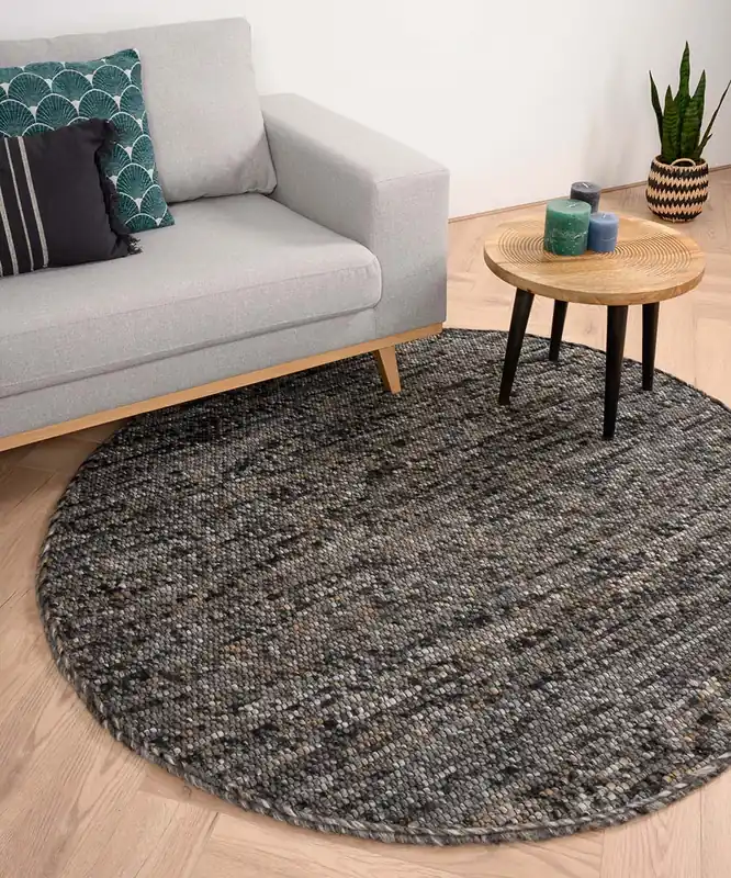 Rond wollen vloerkleed Lett – grijs/bruin Black Friday-38% Fabrieksprijs