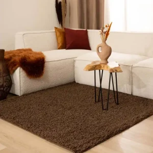Modern Vierkant hoogpolig vloerkleed shaggy Trend effen – bruin Black Friday-56%