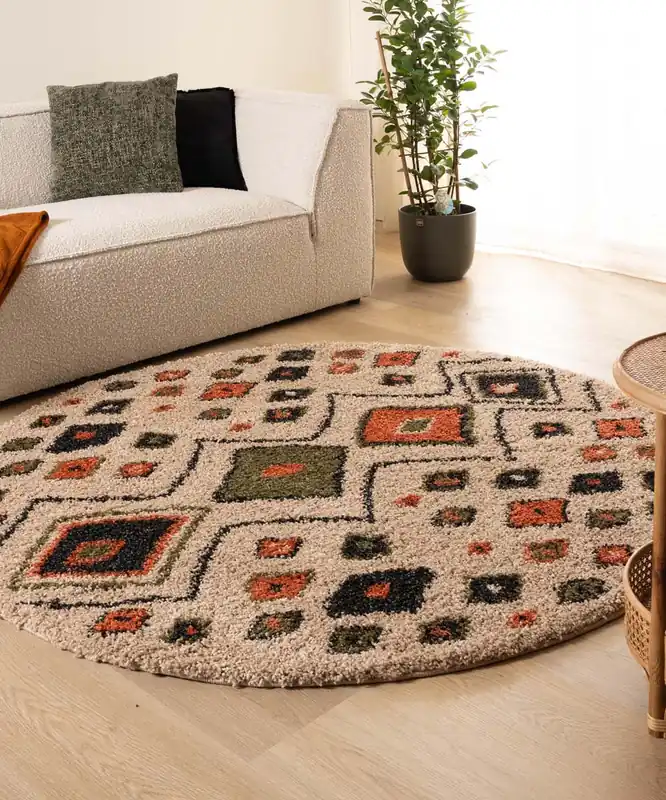 Exclusieve Aanbieding Rond hoogpolig vloerkleed bohemian Artisan – beige/multi Black Friday-65%