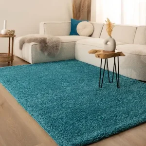 Hoogpolig vloerkleed shaggy Trend effen – turquoise    -61% Laatste Versie