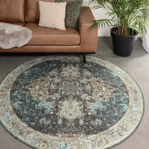 Trendy Rond vintage vloerkleed – Fade No.2 groen Black Friday-48%