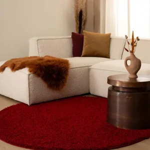 Hoogpolig vloerkleed shaggy Trend effen rond – rood    -50% Koopje