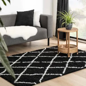 Direct Beschikbaar Hoogpolig vloerkleed ruiten Habitat – zwart/wit Black Friday-57%